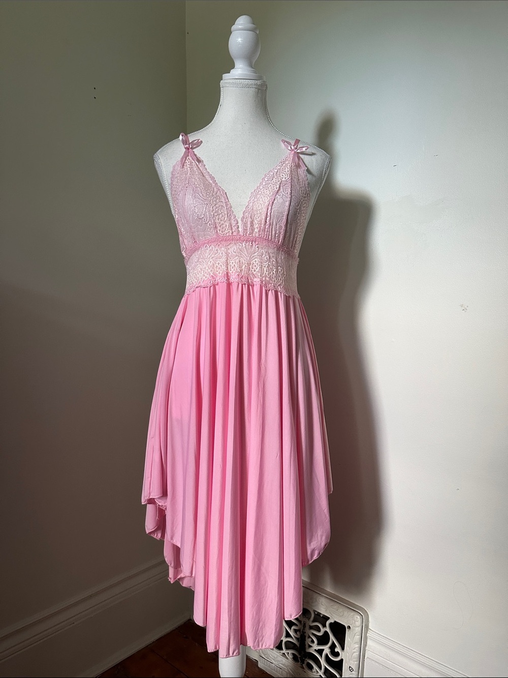 AL-MOSKI Baby Pink Lace Bow Babydoll Coquette Balletcore Lingerie Slip Medium